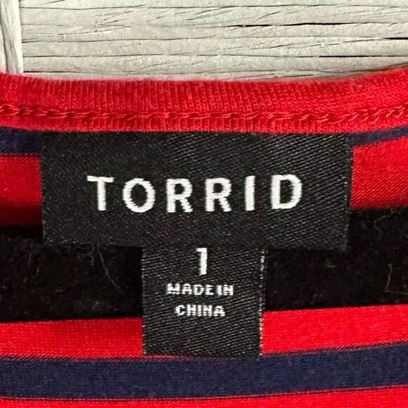 Torrid Wrap Dress Red with navy stripes, short sleeve preppy every day plus size - Picture 6 of 10